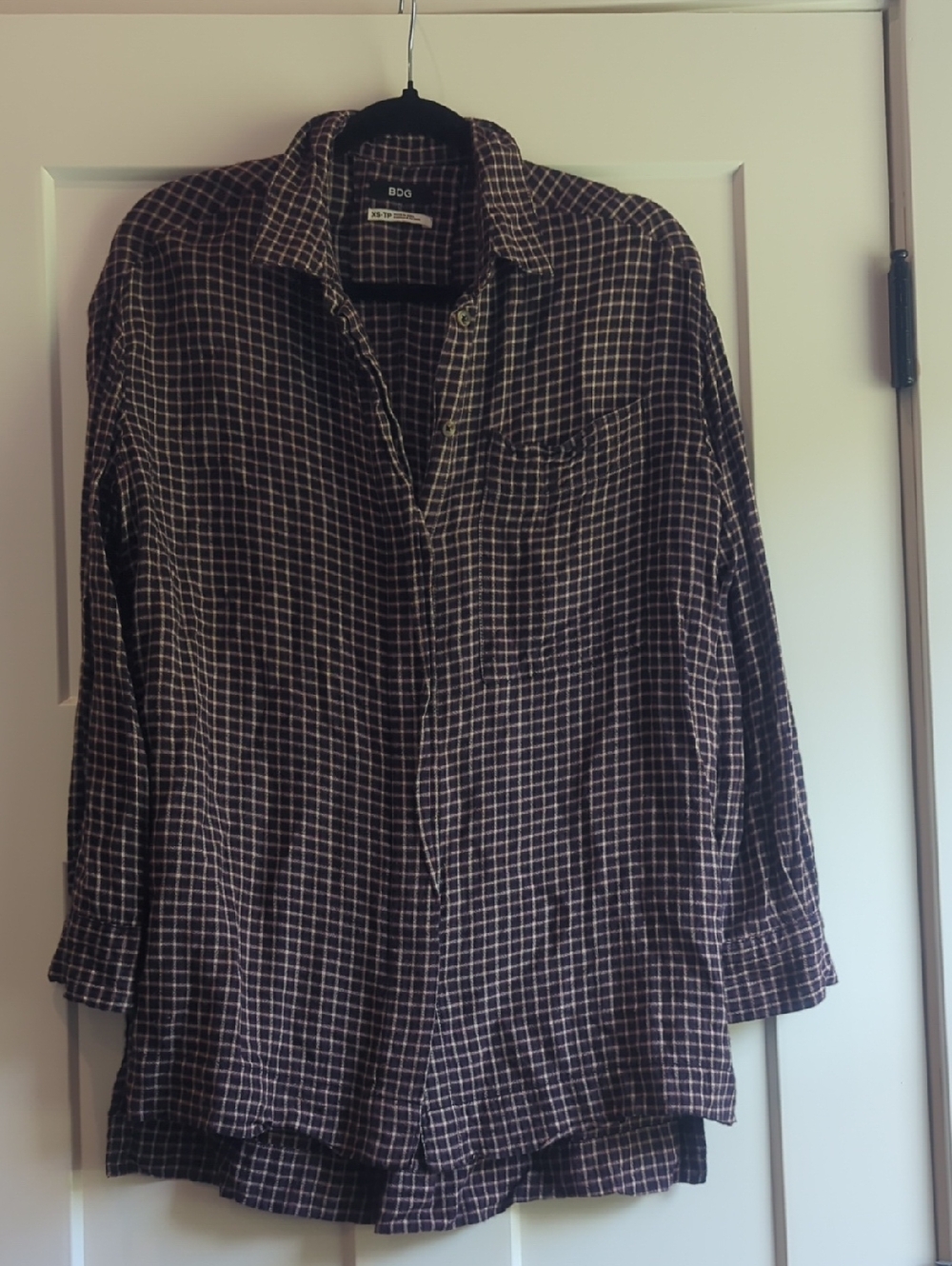 BDG Brown and White Checked Flannel Shirt